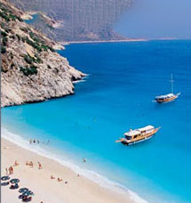 Turquoise bay and boats on the Antalya coast
